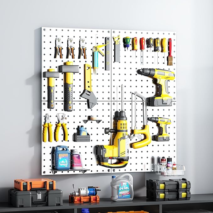 Peg Board, 4 Pack White Peg Board Panels, 50lbs Load Capacity Each, Pegboard