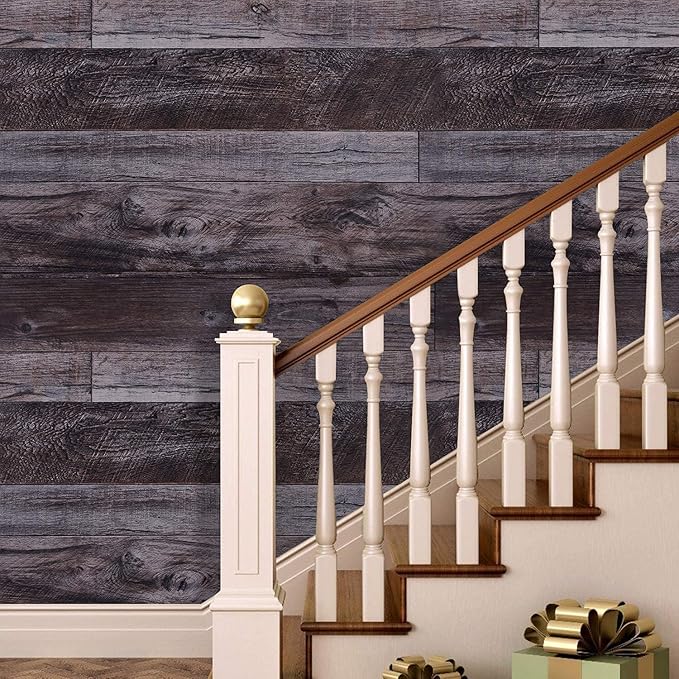WENMER 17.71" x 472" Grey Wood Peel and Stick Wallpaper Shiplap Self Adhesive