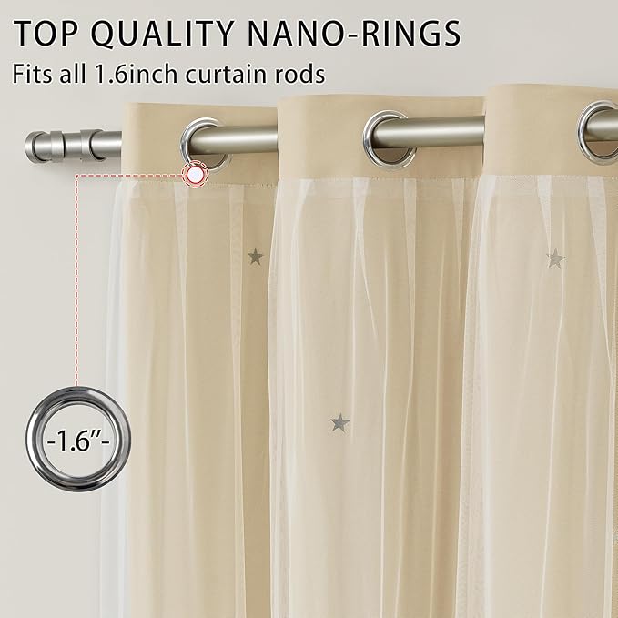 XiDi Beige Girls Curtains for Bedroom, Girls Room Blackout Curtains for 63