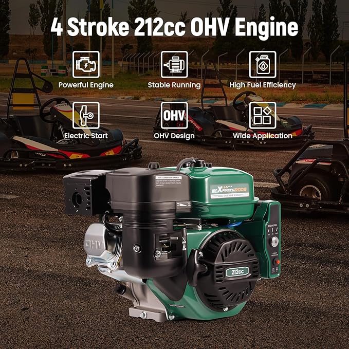 maXpeedingrods 7HP 212cc Gas Engine, Electric Start 4 Stroke OHV Horizontal Shaft Gasoline Engine, Shaft 3/4" (19mm) Diameter, Shaft 3/16" Keyway for Go-Karts Log Splitters Lawn Mowers