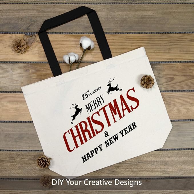 TOPDesign 2-Pack Canvas Tote Bags with Magnetic Snap, Reusable Grocery Shopping Bags, DIY Your Creative Designs