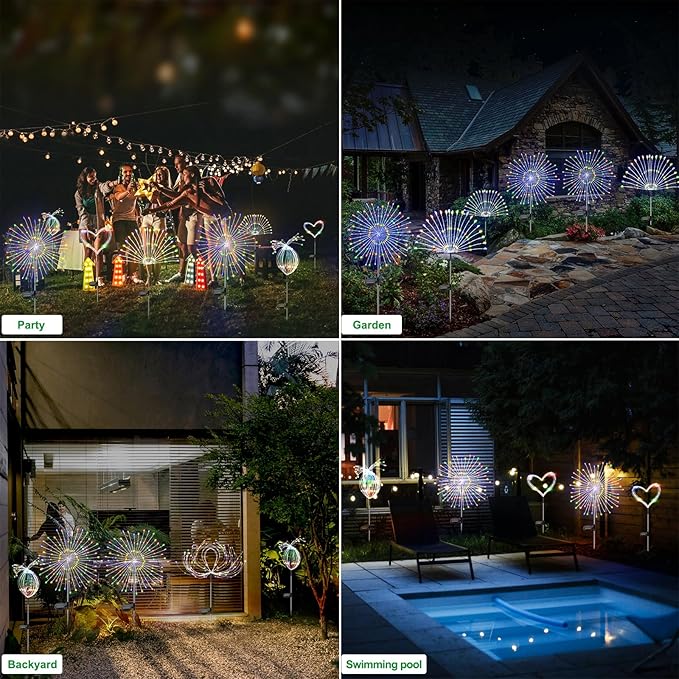Slyuexu Solar Garden Lights Outdoor Waterproof, 2 Pack 120 LED Solar Firework Lights Decorative Garden Décor Outside for Flowerbed Pathway Party Christmas Decoration, Multicolor