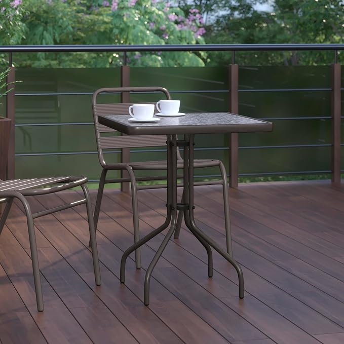 Flash Furniture Barker 23.5'' Square Indoor/Outdoor Tempered Glass Metal Frame Side Table, Bronze