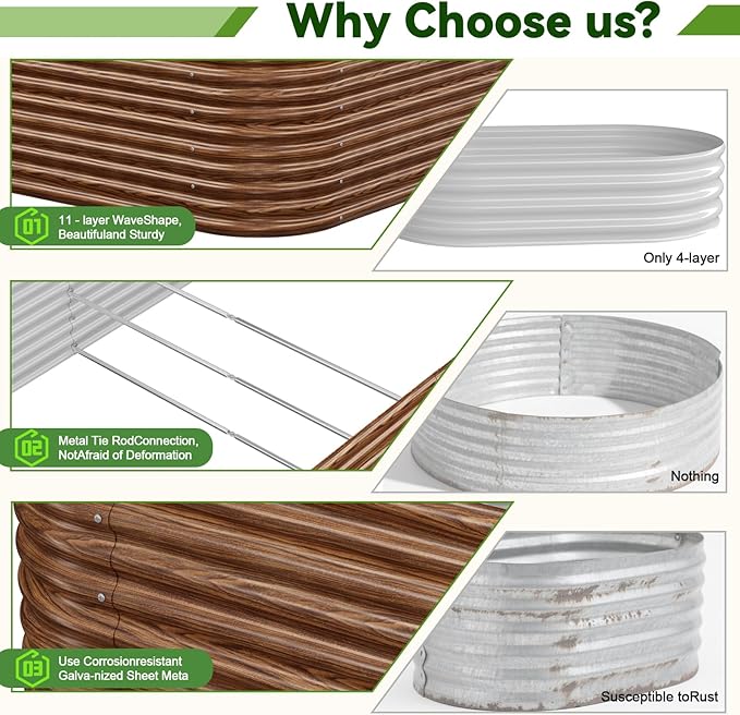 4 Pack Tall 8x4FT Brown Corrugated Galvanized Steel Raised Garden Bed Outdoor, Metal Above Ground Garden Bed for Vegetables and Flowers, Raised Beds for Gardening
