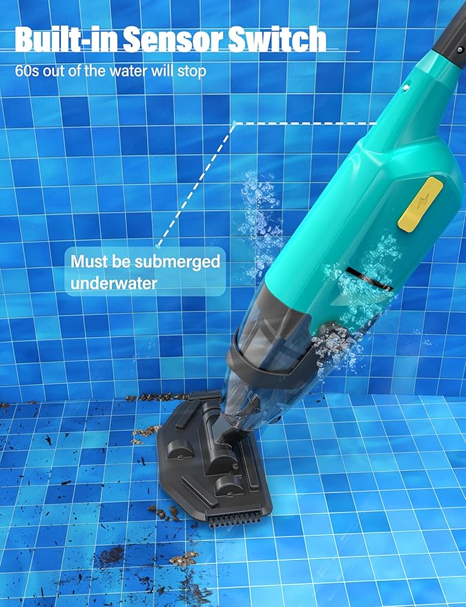 Pool Vacuum Cordless Handheld Cleaner Rechargeable with 60 mins Runtime, Perfect for Above Ground Pools, In-Ground Pools, Spas, and Hot Tubs – Efficiently Removes Sand and Debris