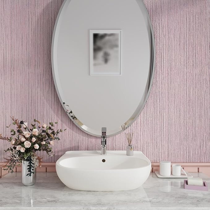 CRE8TIVE Pale Pink Grasscloth Wallpaper Peel and Stick Textured Wallpaper Pink