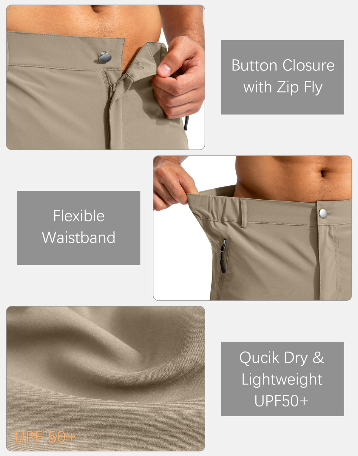 Pudolla Men's Hiking Cargo Shorts 9" Lightweight Outdoor Work Shorts for Men Travel Golf Camping Casual with 5 Zipper Pockets(Dusty Khaki X-Large)