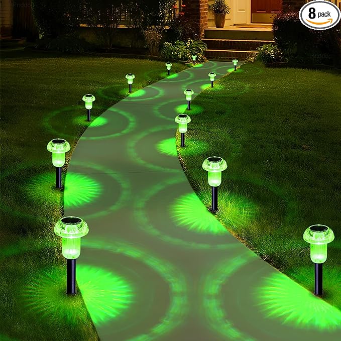Priddop Solar Lights Outdoor Pathway Waterproof 8 Pack Green LED Green Stake Acrylic Mushroom Decorative Garden Lights for Yard Landscape Patio Outside Decorations