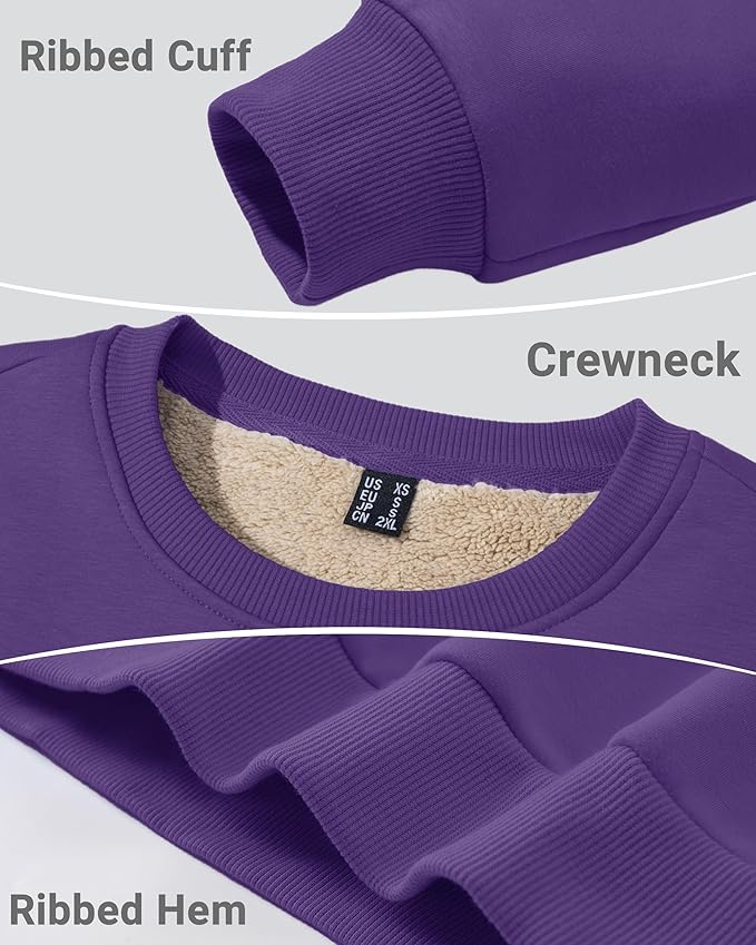 Boladeci Men's Full Sherpa Lined Crewneck Sweatshirts Heavy-weight Fleece Pullover Thick Thermal Long Sleeve Cotton