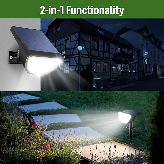 GKGG Solar Lights Outdoor Waterproof IP65, Solar Powered 76 LED 3 Lighting Modes Solar Spot Lights Outdoor for Yard Garden Landscape Pathway (Cool White, 6 Pack)