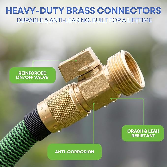 J&B XpandaHose 100ft Expandable Garden Hose – Ultra-Strong 3750D, 4-Layer Latex Core, Brass 3/4" Connectors, 10-Pattern Nozzle & Storage Bag – Lightweight, Kink-Reducing, Leak-Resistant