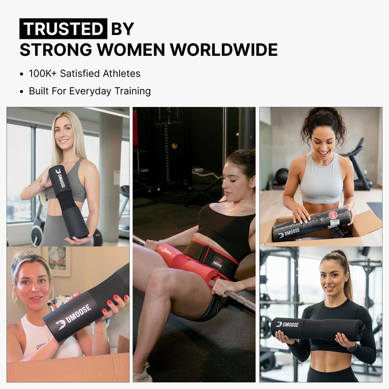 DMoose Fitness Barbell Squat Pad - Hip Thrust Pad for Squats & Lunges - Relief Pressure from Neck, Shoulder & Lower Back - Non-Slip EVA Foam with Safety Straps for Gym & Home - (Black Fabricated)