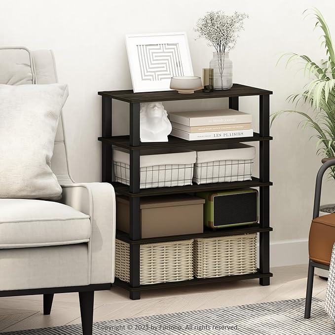Furinno Turn-S-Tube 3-Tier Multipurpose Stackable Standing Shelves, Espresso/Black, Set of 2