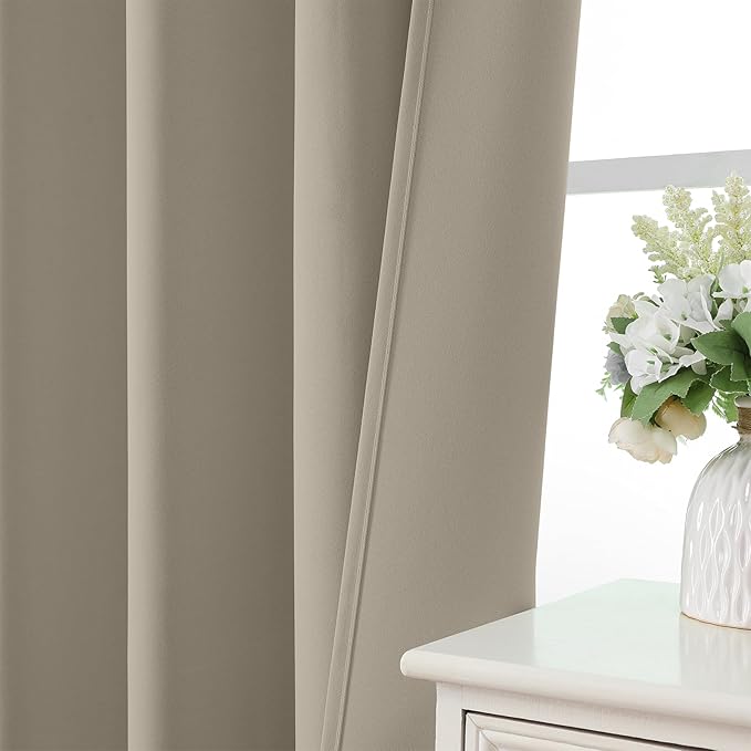 CUCRAF Light Beige Blackout Curtains Customize, Rod Pocket Room Darkening