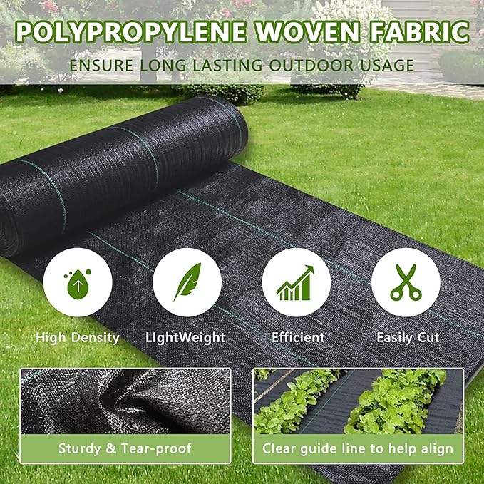 1.4ftx200ft Weed Barrier Landscape Fabric Heavy Duty，Weed Block Gardening Ground Cover Mat, Weed Control Garden Cloth ，Woven Geotextile Fabric for Underlayment，Commercial Driveway Fabric