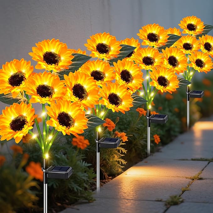 ostritec Sunflower Solar Lights Outdoor Decor, 4 Pack Solar Garden Decor 24 Waterproof Solar Sunflower Outdoor Lights for Garden Patio,Flower Bed, Pathway, Gift for Women, Mom, Grandma