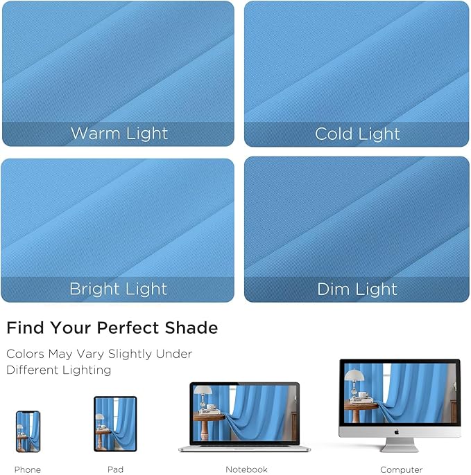 CUCRAF Light Blue Blackout Curtains 72 inch Length 2 Panels Set, Rod Pocket