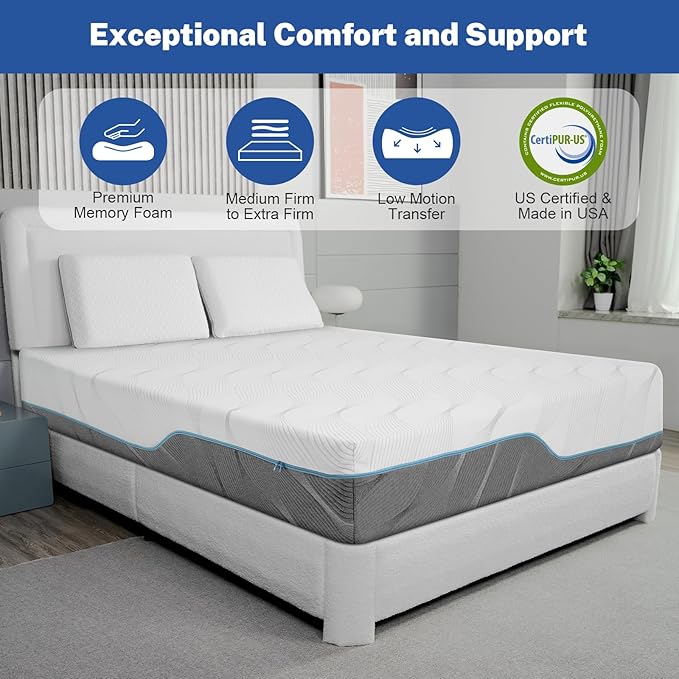 WEUP Extra Firm Twin XL Memory Foam Mattress, 10 Inch Medium - Extra Firm Dual Side Flippable Mattress for Back Pain Relief, Made in USA, CertiPUR-US Certified, 80" x 38"