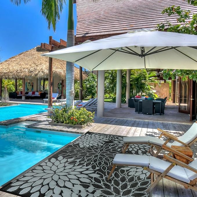 Anidaroel Outdoor Rugs 6x9ft for Patios Clearance Waterproof, Reversible Tropical Plastic Straw Camping Mat Outside Rug, Large Outdoor Area Rug for RV, Porch, Deck, Balcony, Picnic(6'x9')