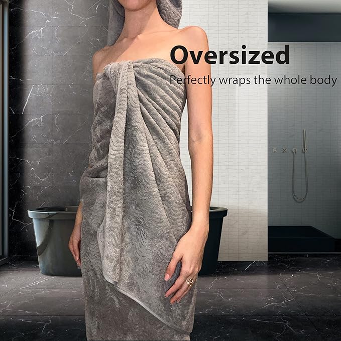 Ultra Soft Bath Towel Set of 4, Grey Extra Large Textured Microfiber Luxury Towels 35x70 in, Quick Dry, Highly Absorbent, Fluffy, Oversized, for Bathroom Shower Pool Hotel Beach