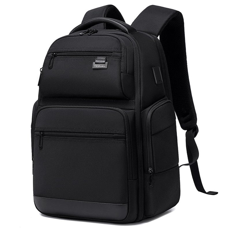 FENRUIEN Business Travel Backpack for Men,Large Capacity Laptop Backpack with USB Charging Port,Multifunctional Water Resistant Expandable Black Bag Fits 15.6 Inch computer