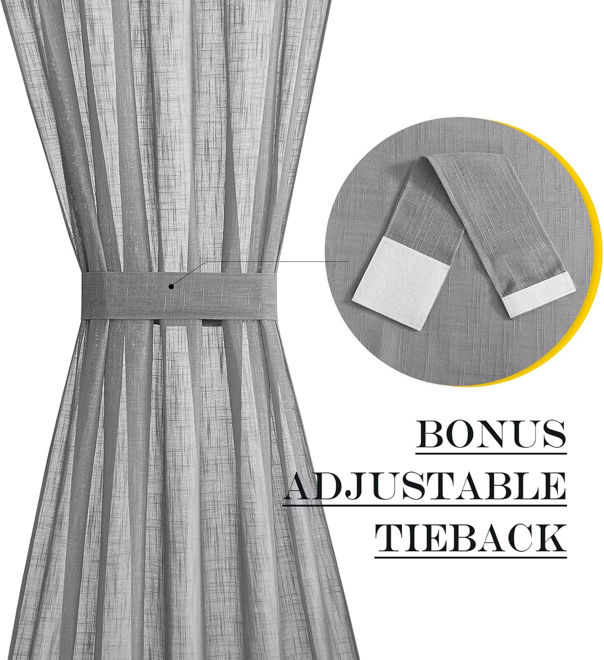 NICETOWN Semi Sheer Curtains 64 inches Long for Front French Door, Farmhouse Light Filtering Window Panels for Glass Office, Door Window Covering with Tieback, 26 Inches Wide, 1 Panel, Dark Grey