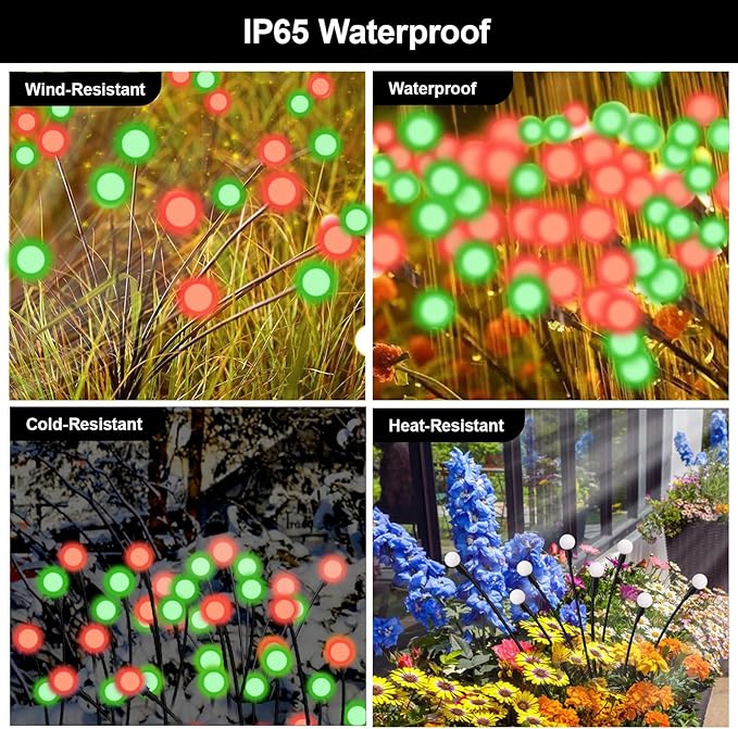 Solar Firefly Lights Red and Green, 4 Pack 800mAh Swaying Firefly Garden Lights Solar Powered Outdoor Waterproof for Yard Patio Lawn Pathway Walkway Stake Christmas Decor (Red & Green 4Pack)