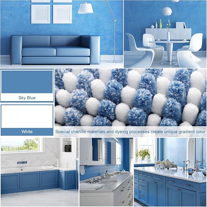 BSICPRO Bathroom Rugs and Mats Sets, 2 Piece Thick Absorbent Chenille Bath Mat Rug Set Non Slip, Soft Shaggy Bath Room Floor Mats for Bathroom, Machine Washable (Sky Blue, 20" x 60" Plus 20" x 32")