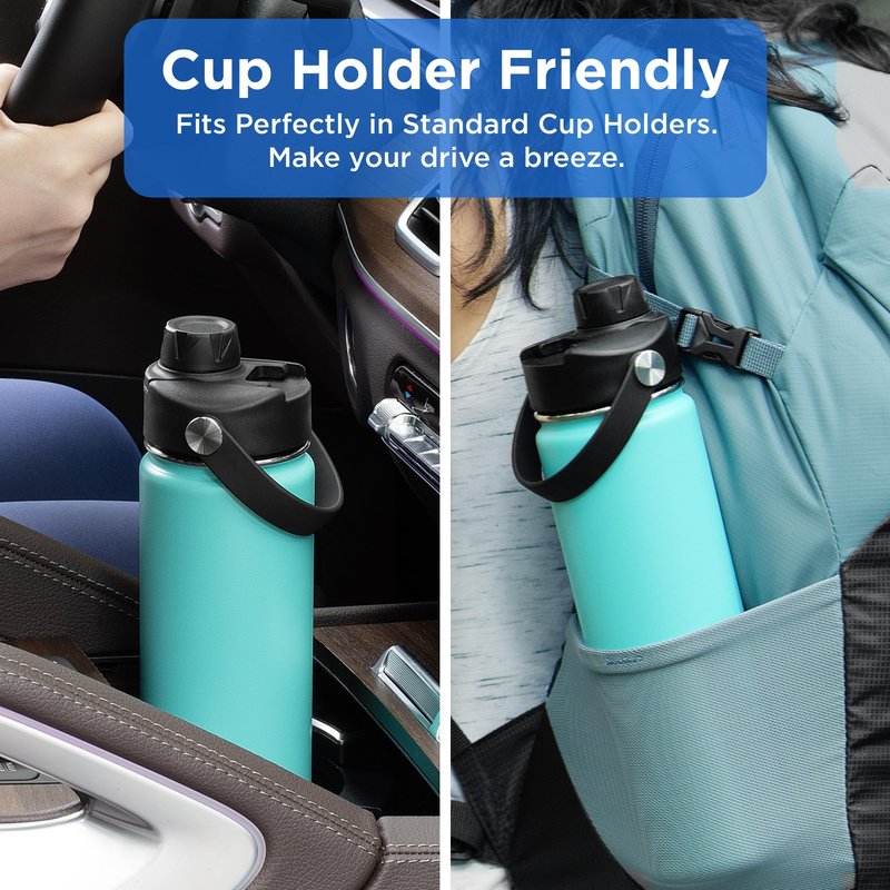 ThermoProof Double-Walled Vacuum Insulated Stainless Steel Water Bottle - Wide Mouth with Chug & Spout Lids, Dishwasher Safe, Reusable, Leakproof, Hot & Cold for Men, Women & Kids - 22oz, Blue
