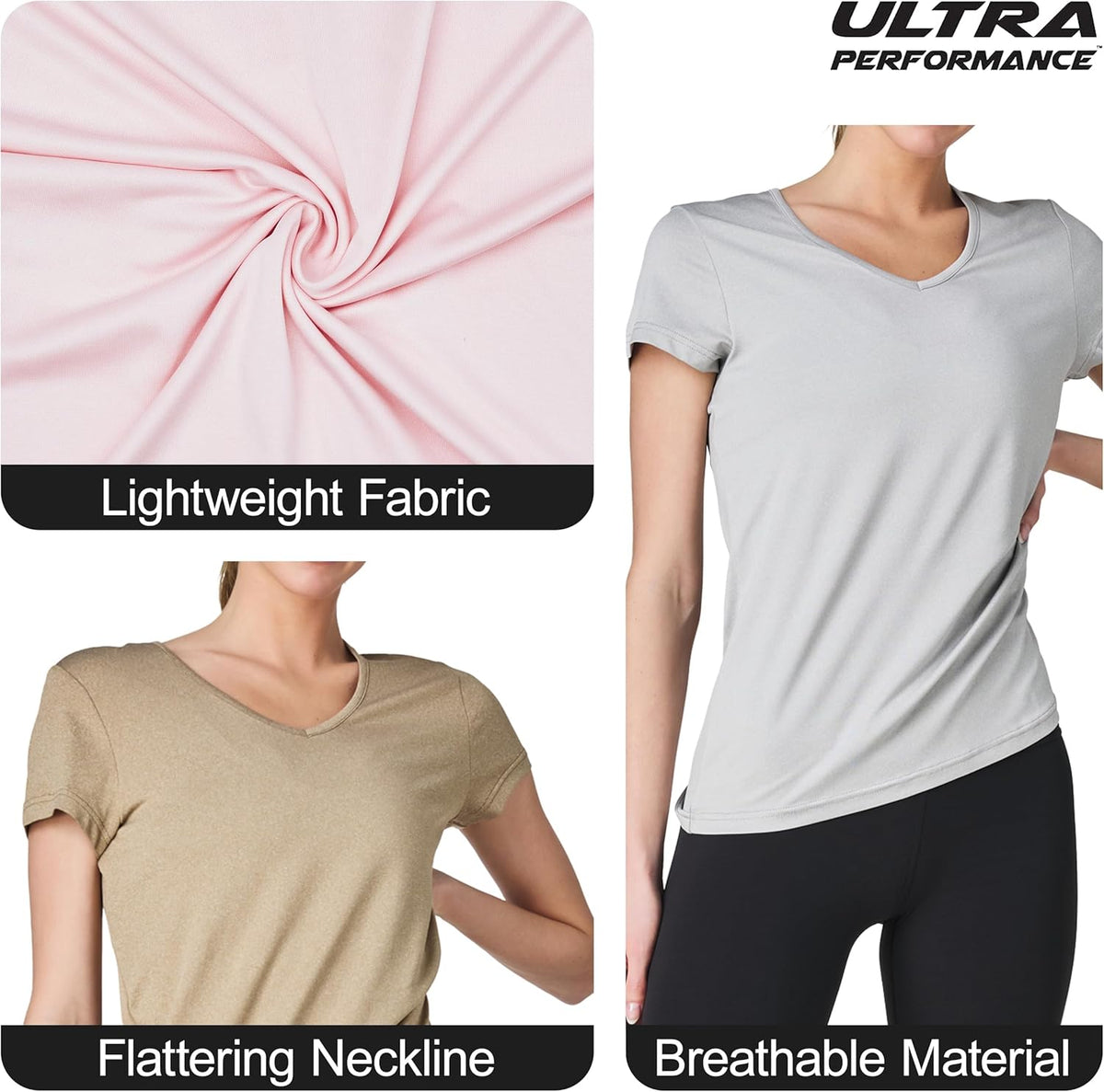Skiennix Women's V-Neck Activewear T-Shirts - 3 Pack of Dry Fit Gym & Yoga Tops
