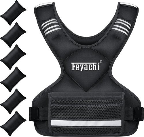 Feyachi Adjustable Weighted Vest - X-Type Design with Reflective Stripe | 3-32 lbs for Running & Training