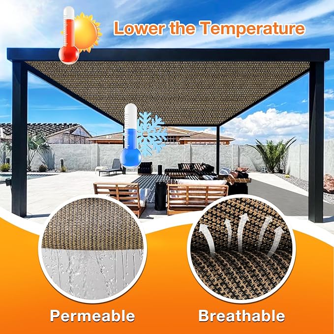 Artpuch Outdoor Pergola Shade Cover 16x21 FT Sun Shade Cloth with Grommets Mocha 90% UV Protection Canopy Patio Privacy Screen (Customized Available)