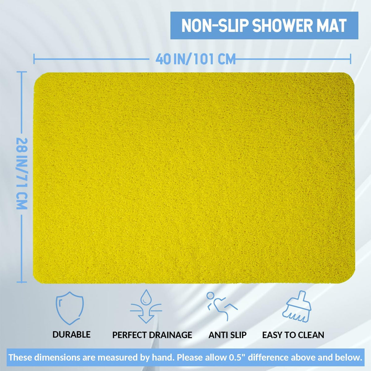 Non-Slip Bathtub Mat, Anti Slip Shower Mat, Fast Drying Bathtub Mats, Foot Scrubber Mat, Anti Slip Mat for Tub, Floor, Bathroom, Kitchen, Home, Hotel (Yellow 40"×28")