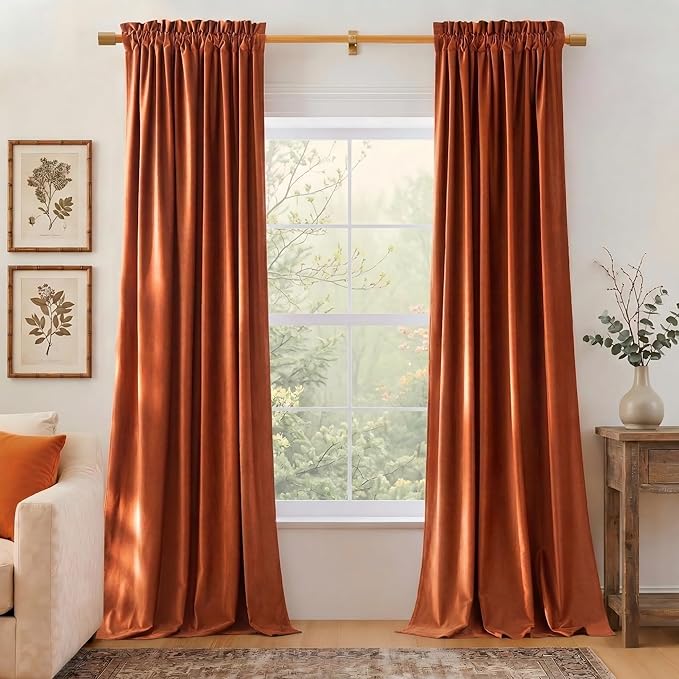 NICETOWN Orange Velvet Curtains 96 inch Long