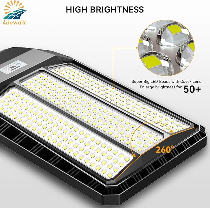 Solar Street Light Outdoor 8000W - LED Parking Lot Lights, IP67 Waterproof, Dusk to Dawn, High Lumens Solar Lights Outdoor with Motion Sensor and Remote Control 2 Pack