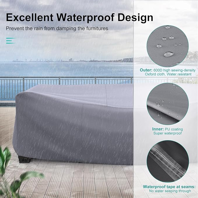 Patio Furniture Set Cover Waterproof, Heavy Duty Furniture Covers for Outdoor Sectional Sofa Set Wicker Rattan Table Chair Rectangular,98"L×78"W×30"H,Grey