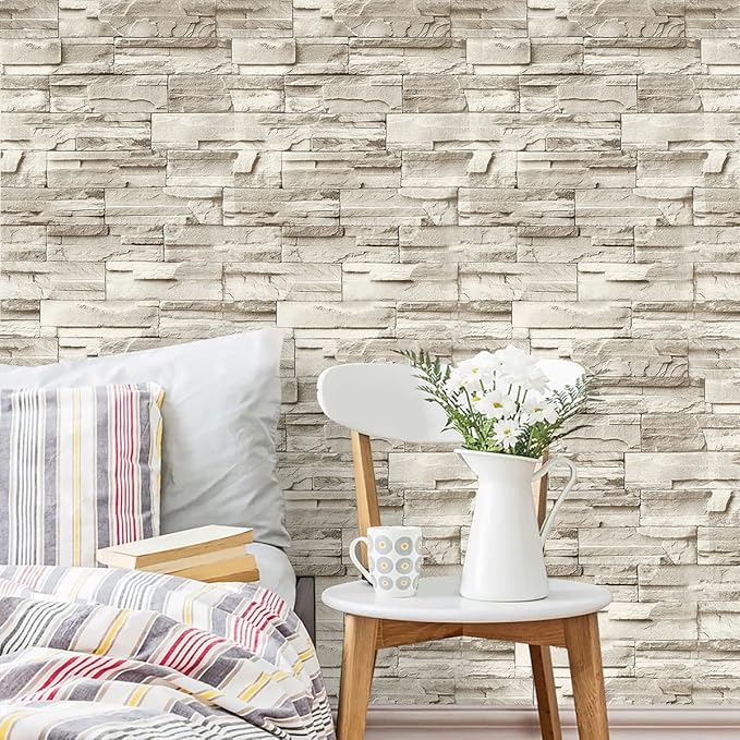 Jeweluck Stone Wallpaper Peel and Stick Brick Wallpaper 17.7”×236.2” Brick