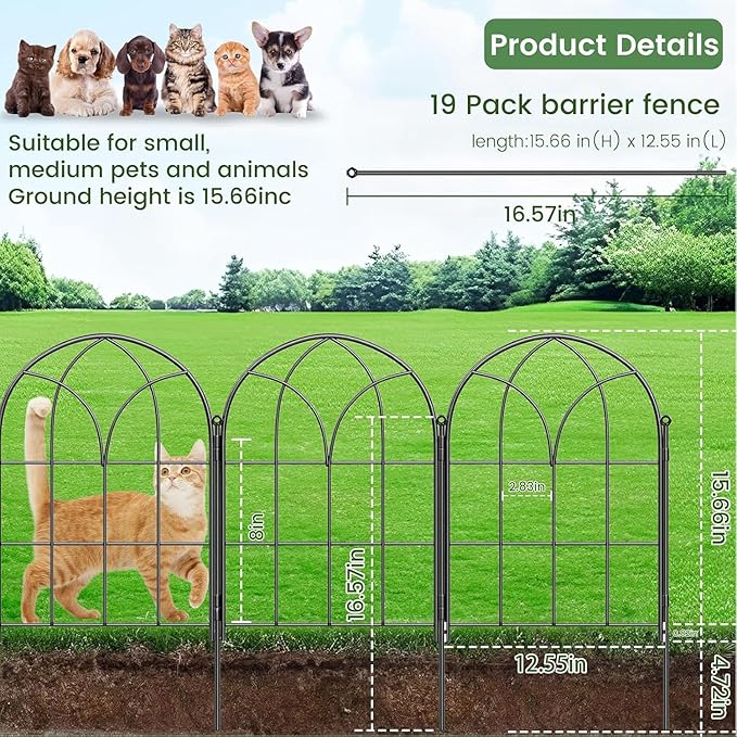 Youpehom Black Garden Fences Animal Barrier, 12.55"*16.48" Garden Border Fencing, Rustproof Metal No Dig Fence for Dogs, Outdoor Fence, Dog Fencing for Patio, Flower Bed, Farm (Medium 10 pcs)
