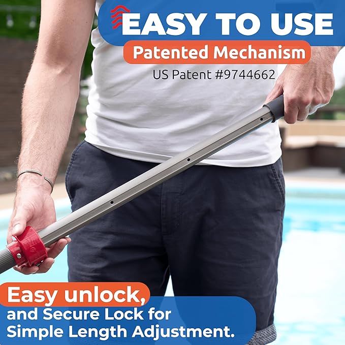 ProTuff 16ft Heavy Duty Telescopic Pool Pole – Unconditional Lifetime Replacement - Instant & Reliable Extension - Universal Fit for Nets, Skimmers, Brushes & Vacuums - Anti-Slip, Comfort Grip