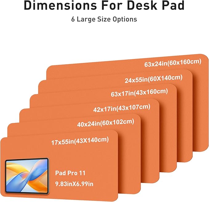 Aothia Faux Leather Desk Mat - Large Mouse Pad, Non-Slip PU Leather Blotter, Waterproof Writing Surface for Office and Home (Orange, 40" x 24")