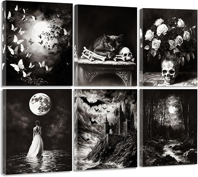 Framed Dark Academia Wall Art, Victorian Gothic Wall Art, Creepy Dark Moody Decor Aesthetic Decor for Bedroom Living Room Gallery Home (Framed, 8x10in, Set of 6, Ready to Hang)