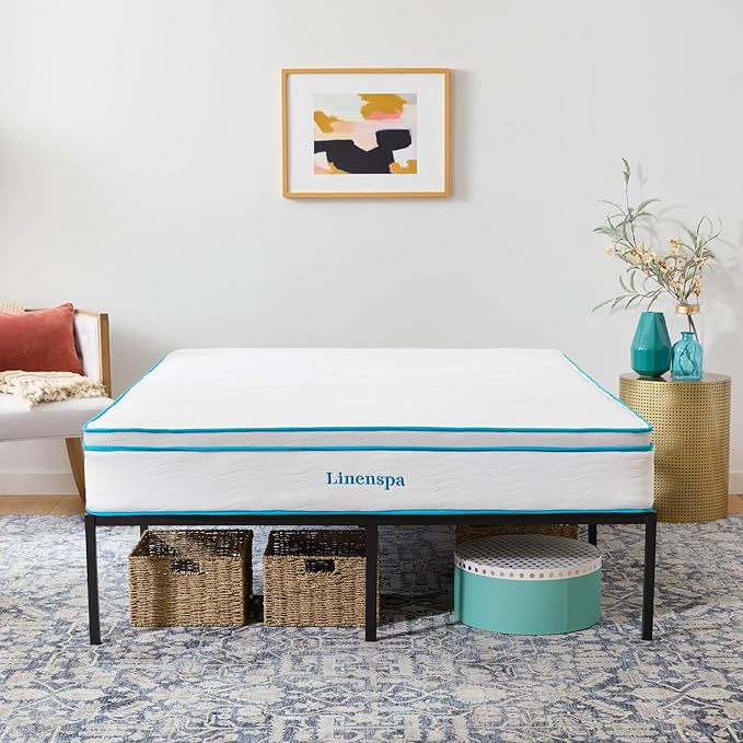 Linenspa Heavy Duty Metal Platform Bed Frame - No Box Spring Needed - Underbed Storage - Simple Toolless Assembly - 14” High - Sturdy - Steel Slats - Sleek Modern Design - Queen Size