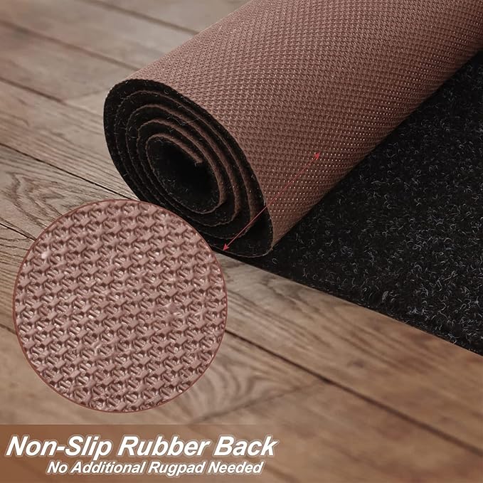 4' x 70' Runner Rugs with Rubber Backing, Indoor Outdoor Utility Carpet Runner Rugs, Black, Can Be Used as Aisle for The RV and Boat, Laundry Room and Balcony