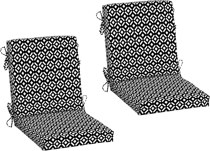 Arden 2-Pack Outdoor Patio Dining Chair Cushion, 20x44, Rain-Proof Seat Pad, Fade-Resistant Outdoor Cushion Black Demi Tile