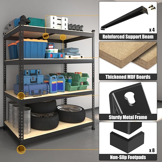 PrimeZone 40" W x 20" D x 59" H Heavy Duty Storage Shelves, 4 Tier Adjustable Garage Shelving Unit, Metal Organizer Shelf Utility Rack for Warehouse Pantry Closet Kitchen, Black, 3 Pack