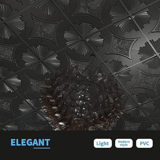 Art3d Drop Ceiling Tiles 24x24 in Black, 3D Wainscoting Panels Glue Up 2x2