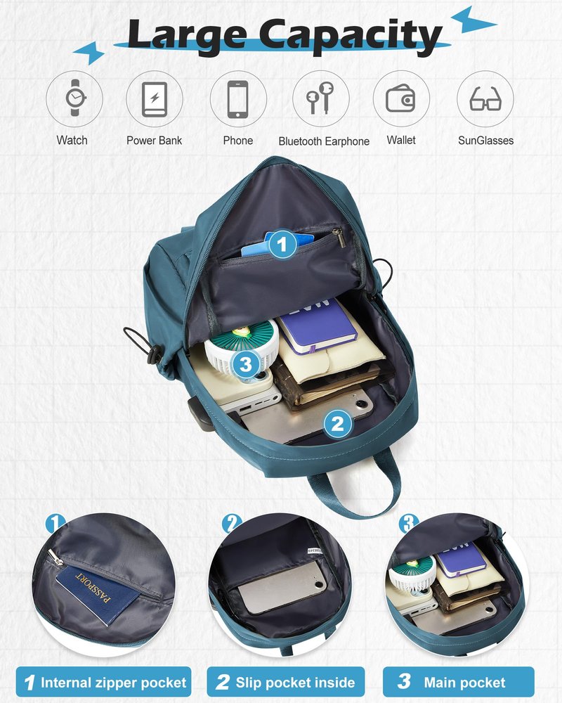 Small Sling Bag for Men Women - Lightweight Crossbody Backpack, Multipurpose Shoulder Bag, Compact Chest Daypack for Travel Hiking Gym Sport with USB Charger Port Peacock Blue