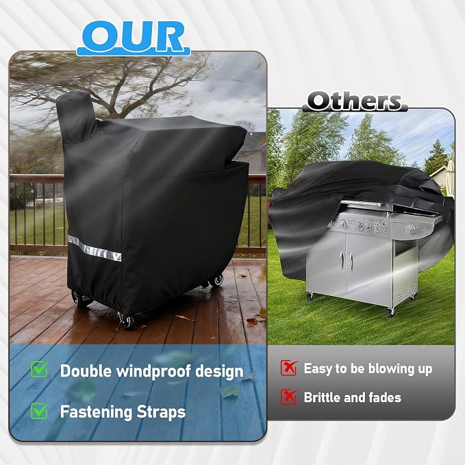Utheer Grill Cover for Rectec RT-1250, RT-700, RT-680, Flagship 1100 | 600D Heavy Duty, Waterproof, Fade Resistant, Elastic Drawstrings, Wood Pellet Grills
