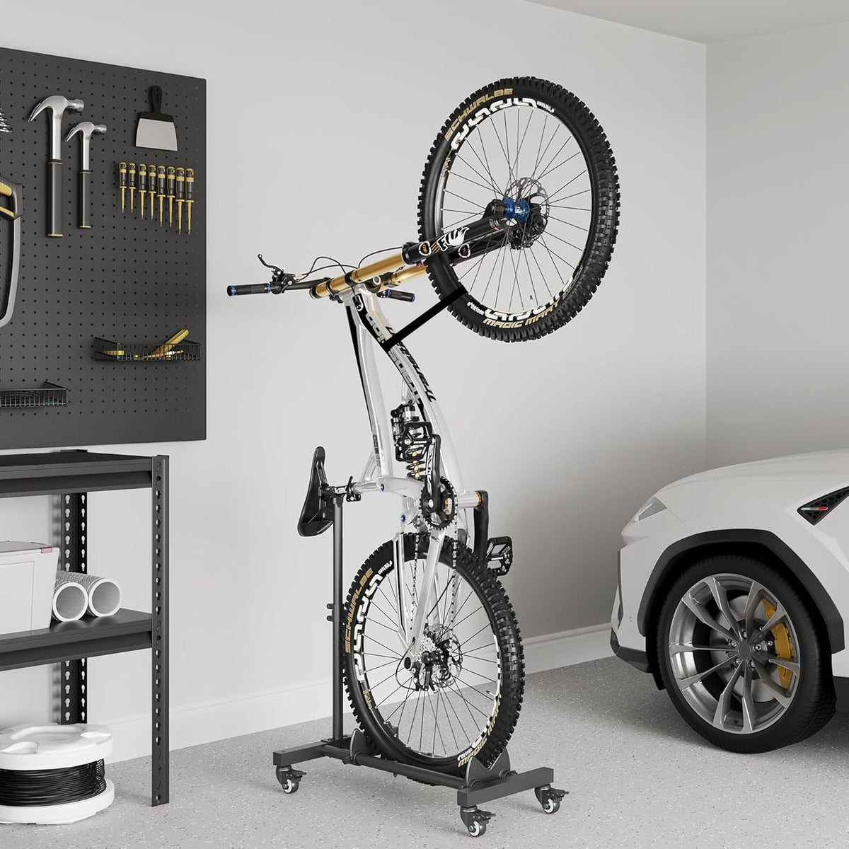 Sttoraboks Vertical Bike Stand, Freestanding Bike Rack Garage Storage Upright Bicycle Floor Stand Indoor Bike Holder with Adjustable Height for Garage & Apartment - for Wheels Sizes up to 29”