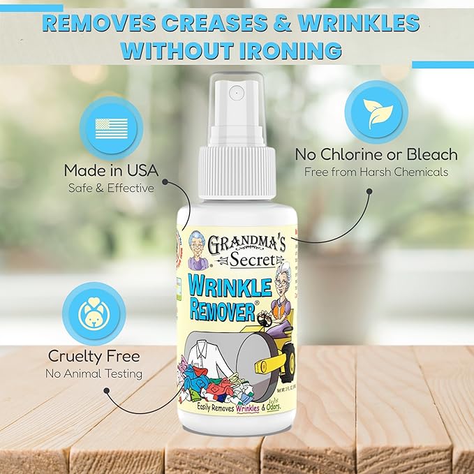 Grandma's Secret Wrinkle Remover - Wrinkle Release Spray, Odor Eliminator, and Fabric Refresher Spray - Chlorine and Bleach Free - 3 oz, 2 Pack
